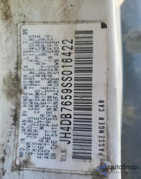 1995 Acura Integra Ls z USA, uszkodzony, nr VIN JH4DB7659SS016422